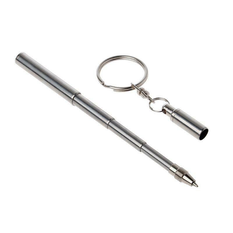 Portable Stainless Steel Telescopic Ballpoint Pen Metal Key Ring Keychain Tools