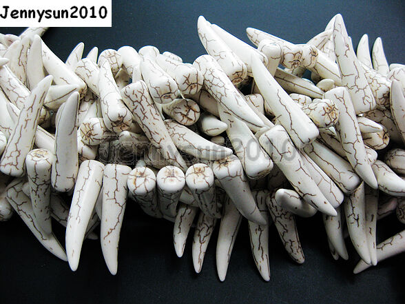 White Howlite Turquoise Stick Animal Tooth Shape Loose Spacer Beads 16'' Strand