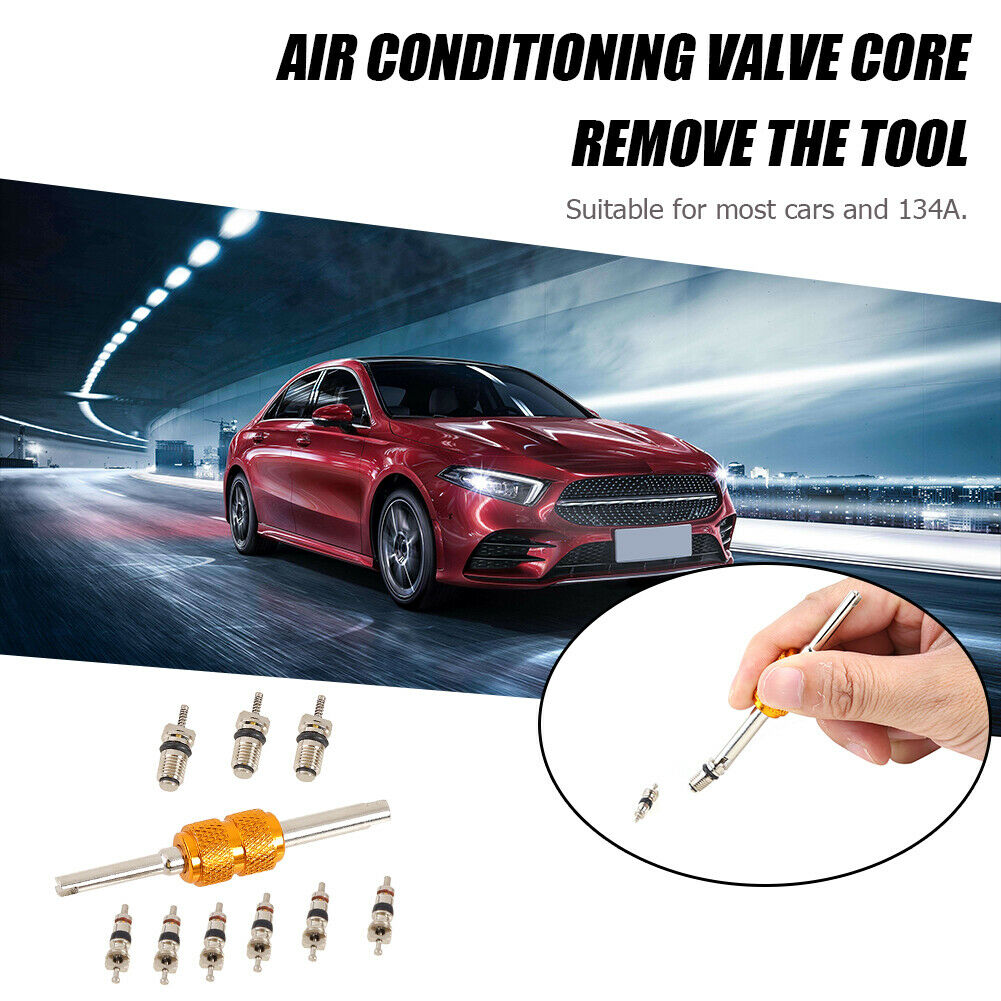 9pcs R134a Car A/C Air Conditioning Valve Cores with Remover Installer Tool