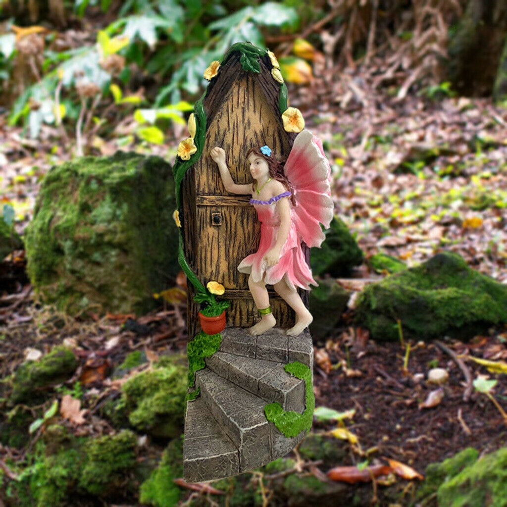 Large Fairy Door Elf Pixie Steps Wooden Stone Magical Garden Outdoor Decor