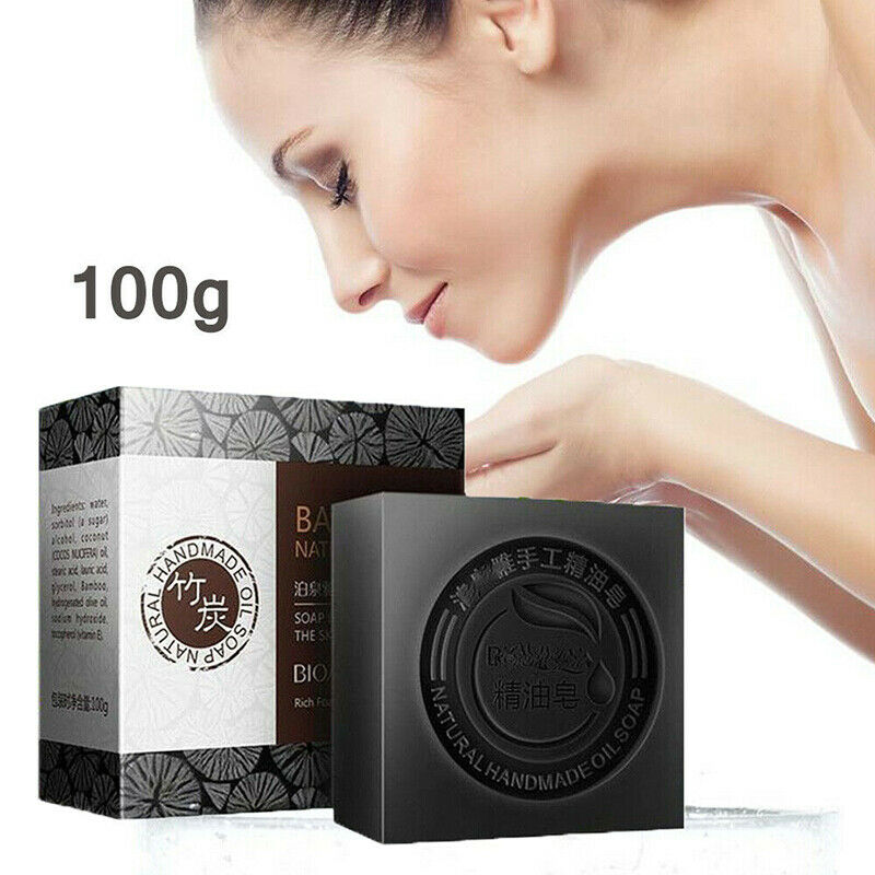 Black Bamboo Charcoal Soap Treatment Skin Care Face Body Clear Whitening Soap FT