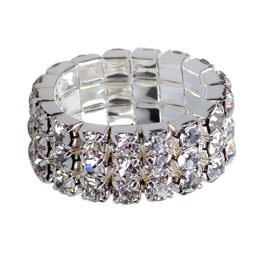 12x Luxury 3-Row Crystal Rhinestone Ring for Women Party Wedding Ring White