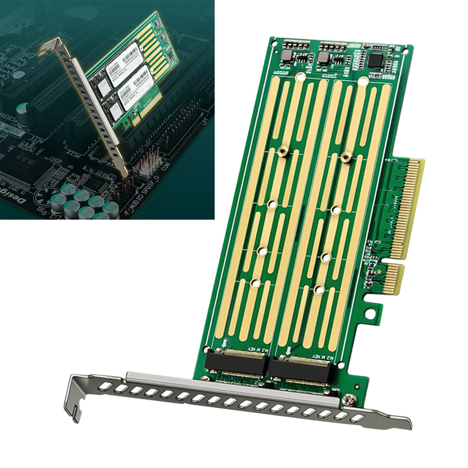 NVMe Express Adapter Card M.2 to Computer SATA Dual SSD PCI PCIe x4 x8 x16