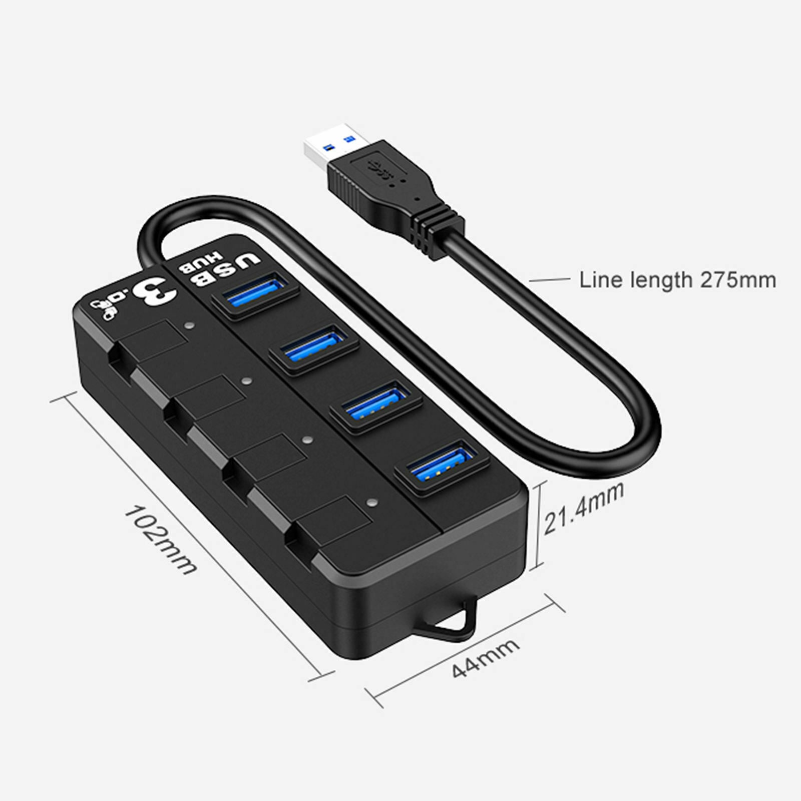 4 Port USB 3.0 Hub Splitter w/ Individual On/Off Switches Fast Data Transfer