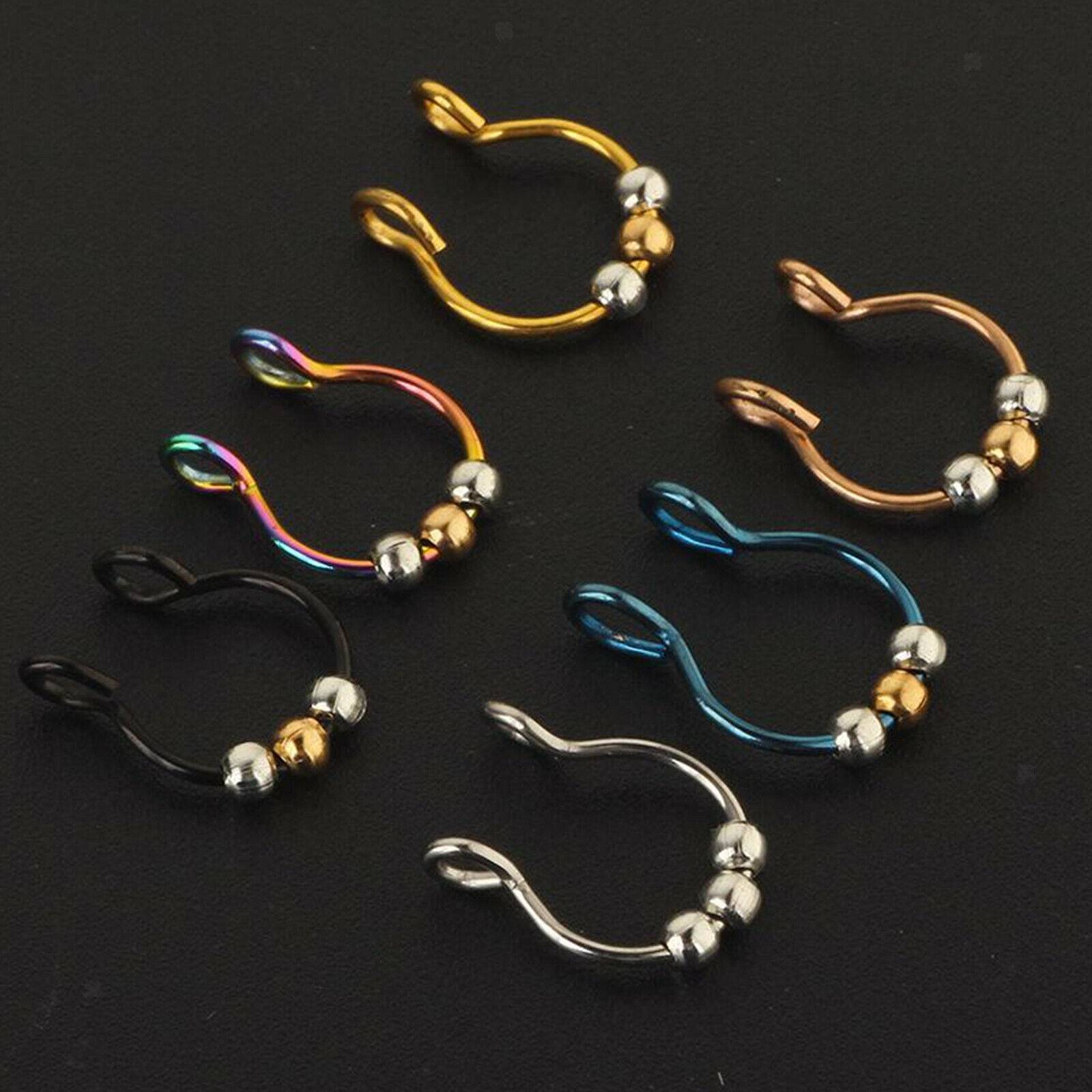 6 Pieces Stainless Steel Body Jewelry No Piercing Nose Ring Hoop 8x0.8mm for