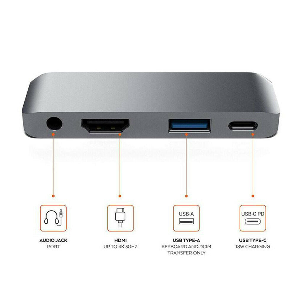 Pack Of 2 Type-C Station HDMI Multi Port Charger Hub For  Pro Gray