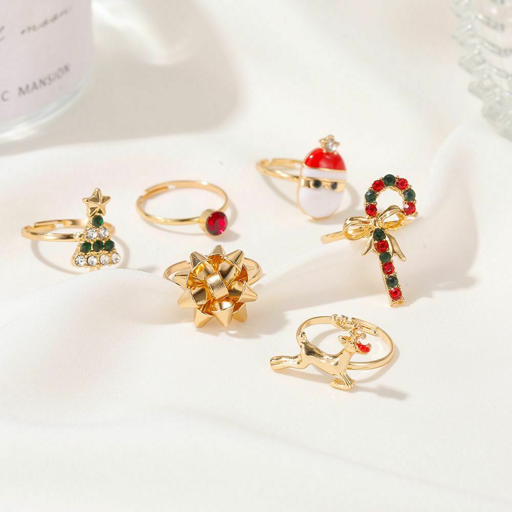 Tree Santa Claus Women Christmas Ring Rings Adjustable Size Holiday Gifts