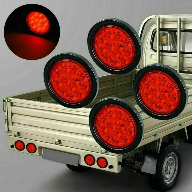 Set/4 4 Inch Round LED Tail Light Reverse Backup Lamp Red For Truck Trailer RV