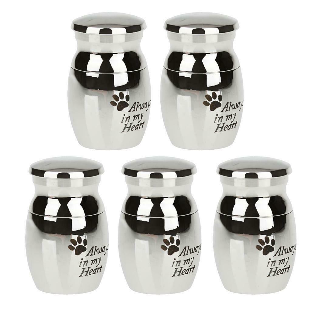 Set of 5 Stainless Steel Cat Dog Paw Print Mini Cremation Urn Pet Casket for