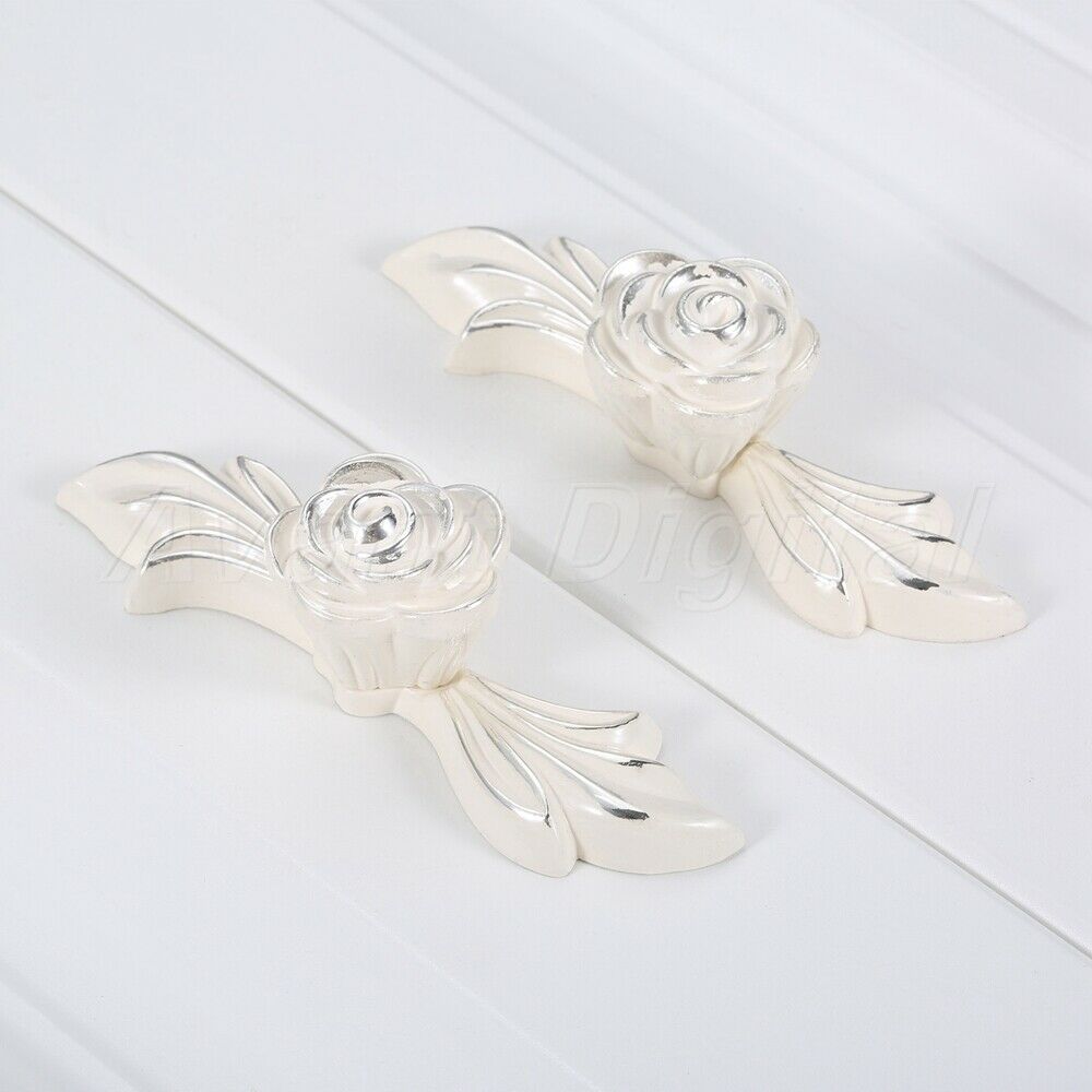 1pc White Rose Kitchen Cabinet Handles Wardrobe Cupboard Door Pulls Drawer Knobs