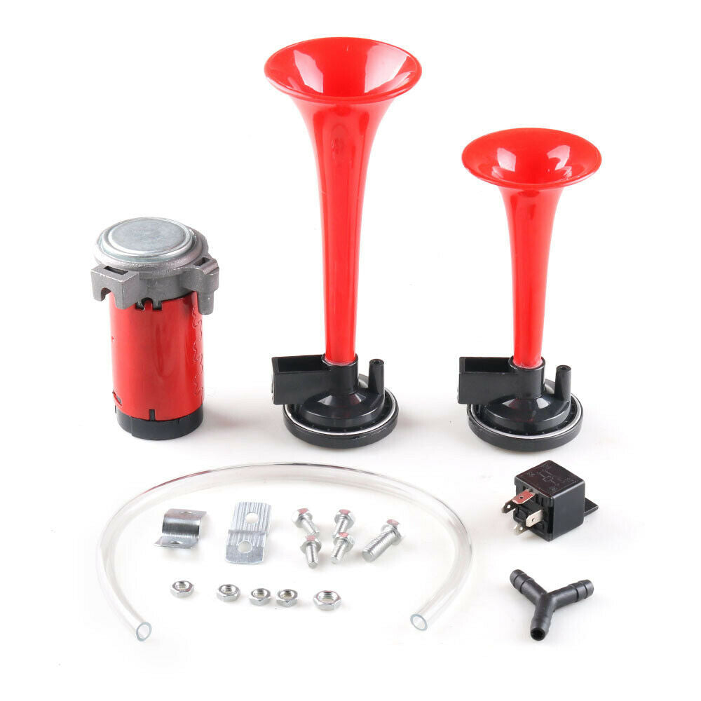 115 dB 12V Dual Trumpet Quality Red/Black Super Loud Sound Truck Car Air Horn