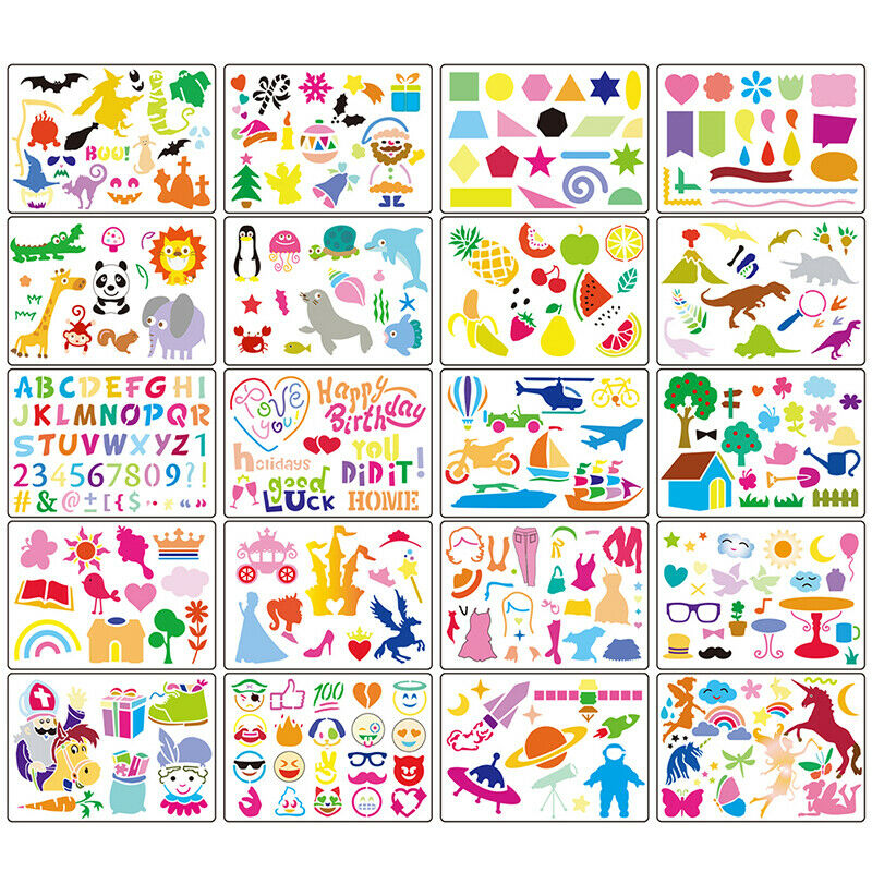 Kids DIY Drawing Stencils Hollow Board Set Kids Plastic Painting Template*20BDD