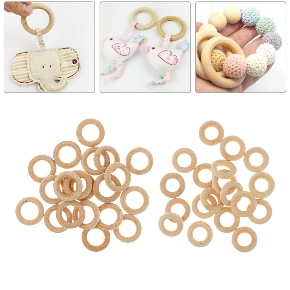 40Pcs Natural Wood Circles Beads Wooden Ring DIY Jewelry Making Crafts DIY