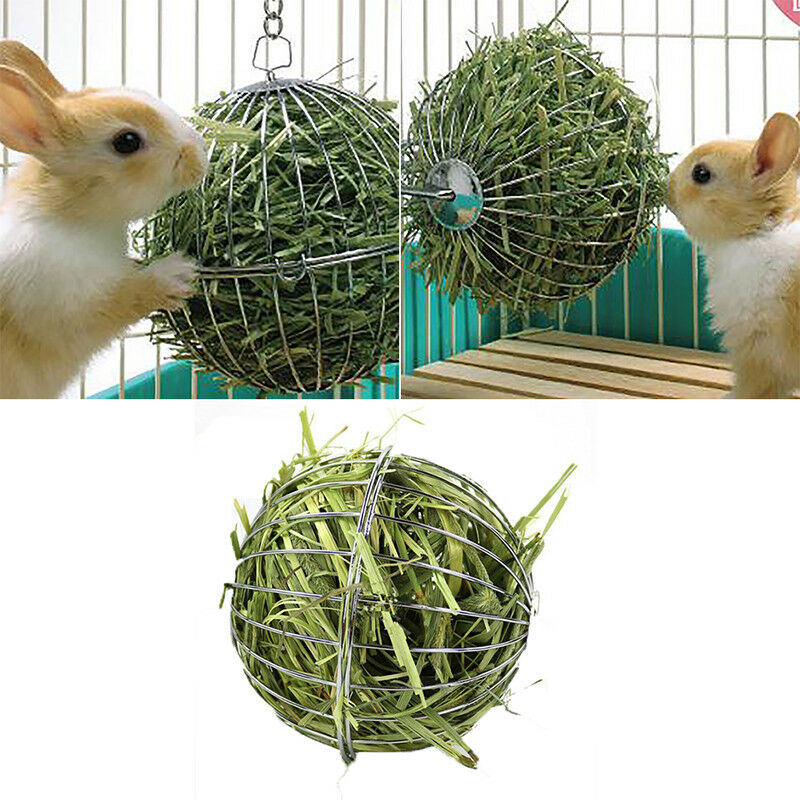 1pc Stainless steel rabbit feeder ball animal bunny hay grass shelf rack .l8