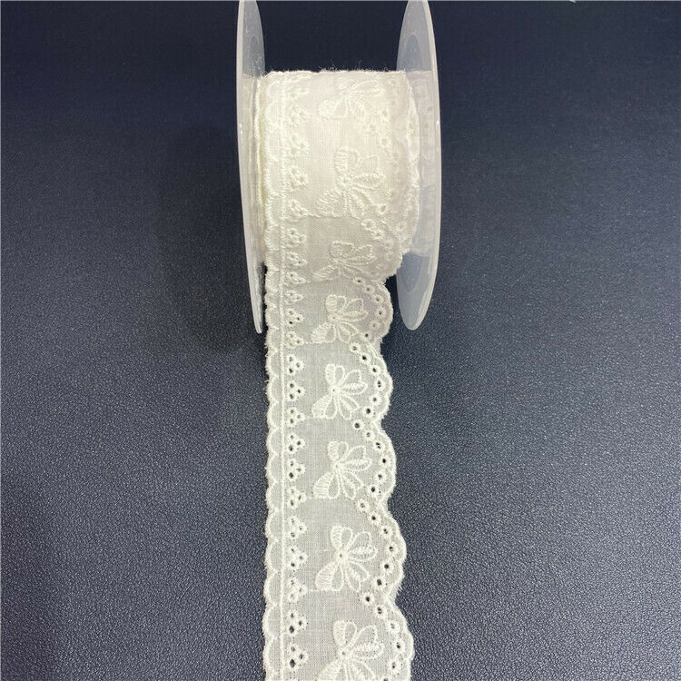 5 Yard White Cotton Lace Trim Fabric Ribbon Embroidery Flower DIY Applique Craft