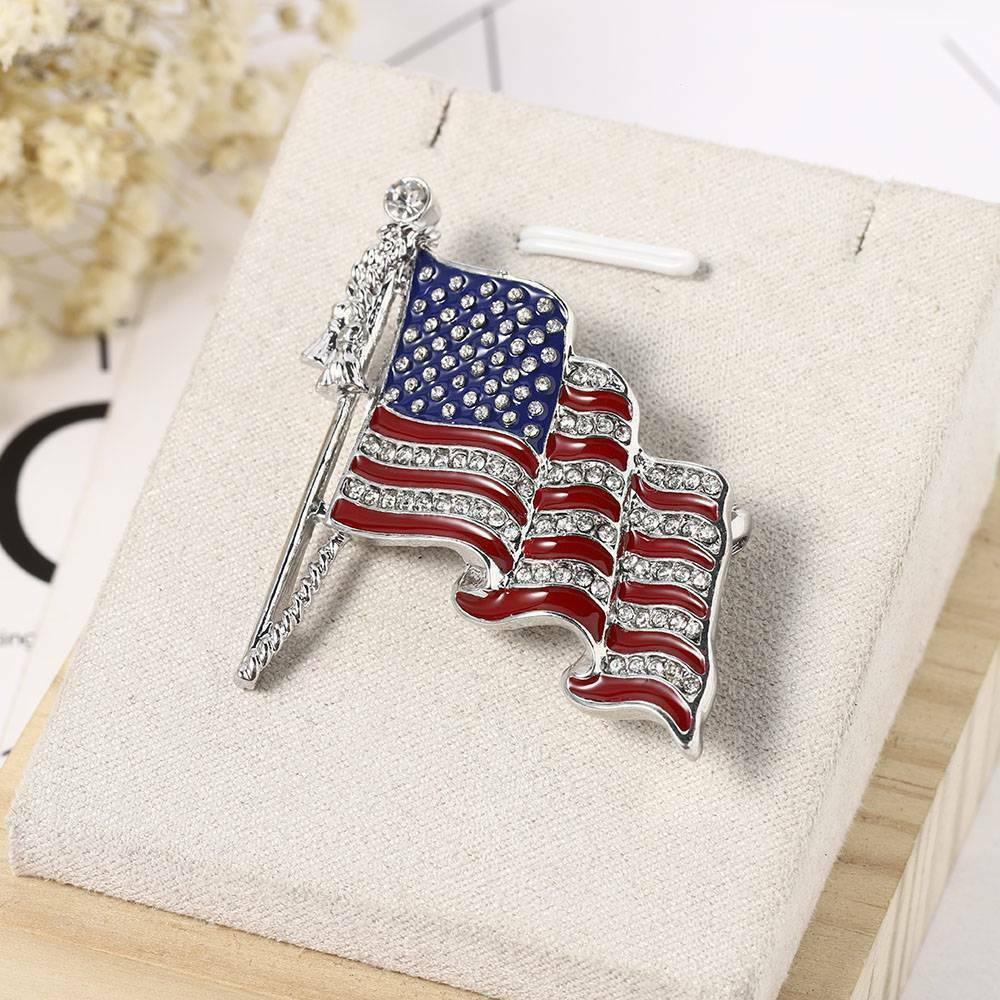American Flag National Flag Star Lapel Pins Crystal Rhinestone Brooch Badge NEW