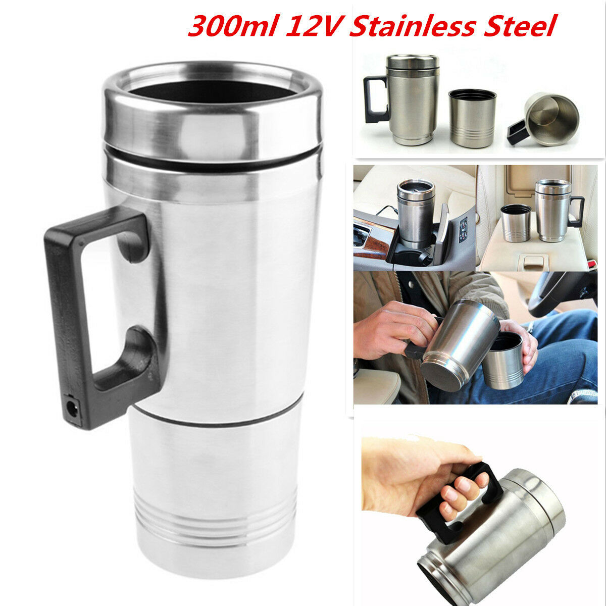 Stainless Steel 12V Car Auto Adapter Travel Mug Thermos Heating Cup Kettle 1pcs