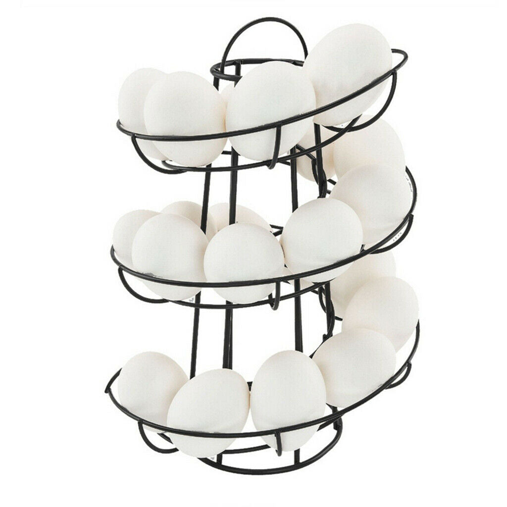 Metal Egg Storage Roller Rack Keeper Stand 24 Eggs Kitchen Worktop Black
