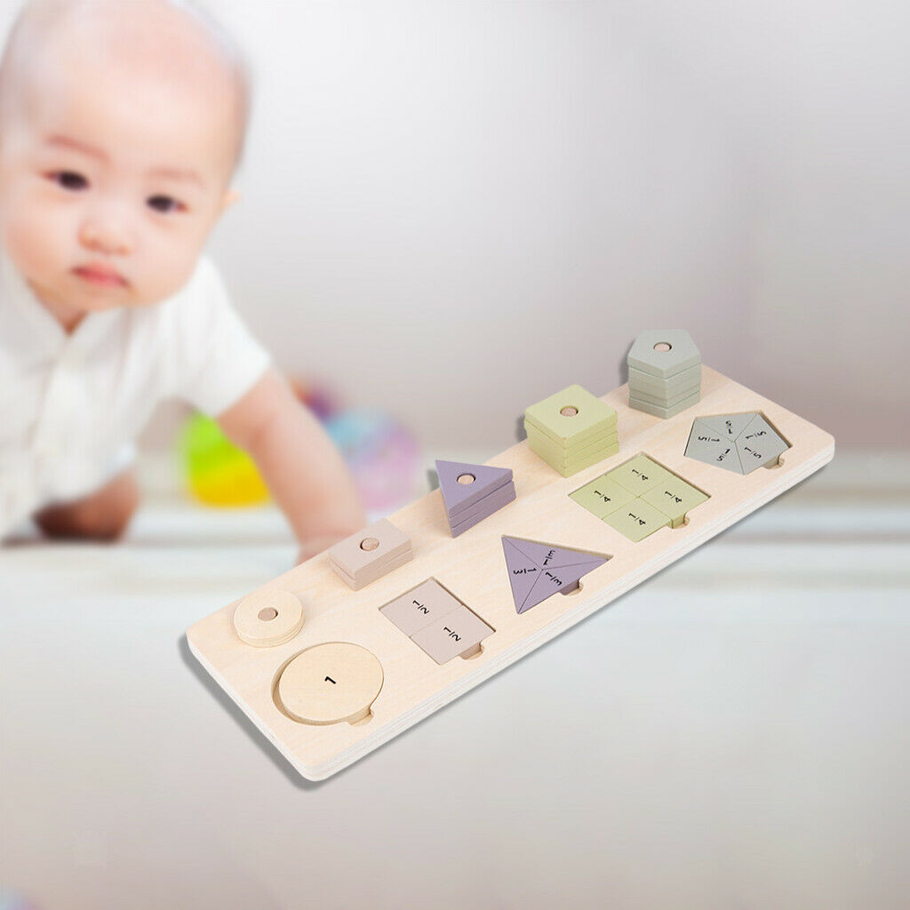Wooden Montessori Educational Math Toys Geometric Block Fraction Puzzles