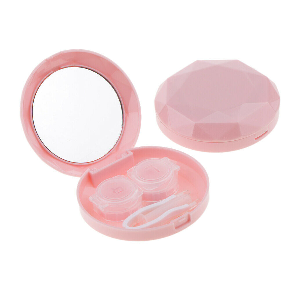 Travel Contact Lenses Soaking Storage Case Box + Inserter Tweezer Pink