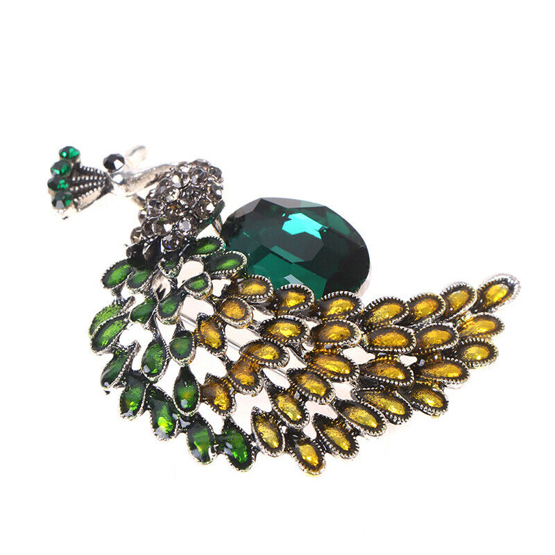 1Pc Green Rhinestone Peacock Brooches Women Office Casual Clothes Brooch .l8