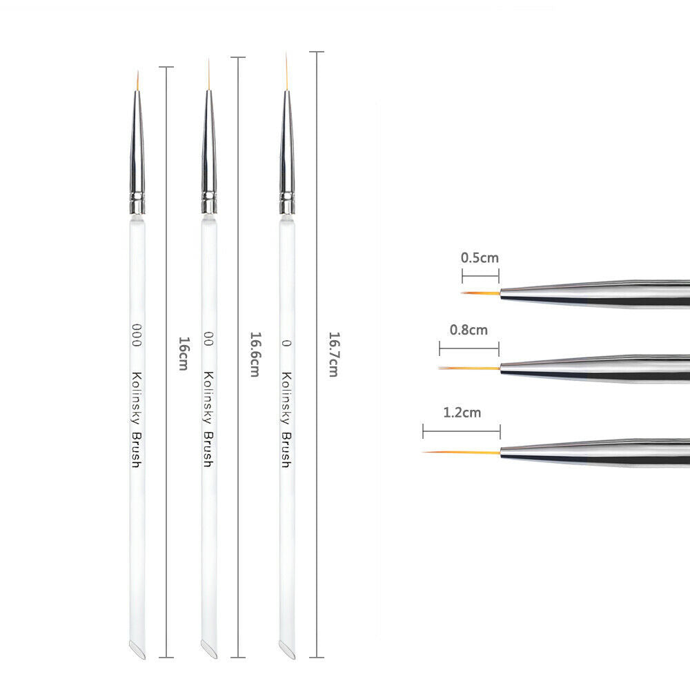 3X Nail Art Tiny Thin Fine Liner Acrylic Decor Pen Brush Painting Drawing Set CA