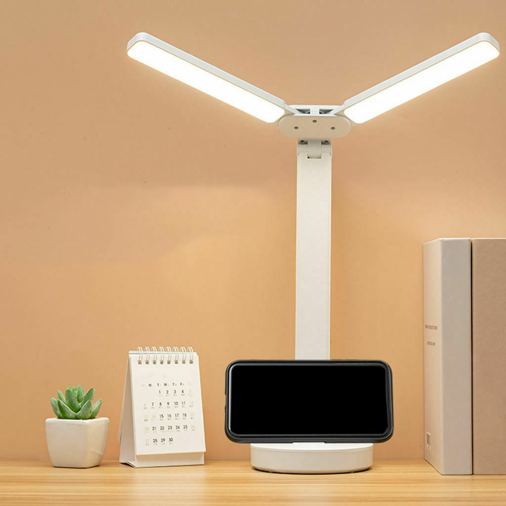 USB Charging LED Desk Lamp Dual Head Adjustable Modern 3 Mode Rechargeable