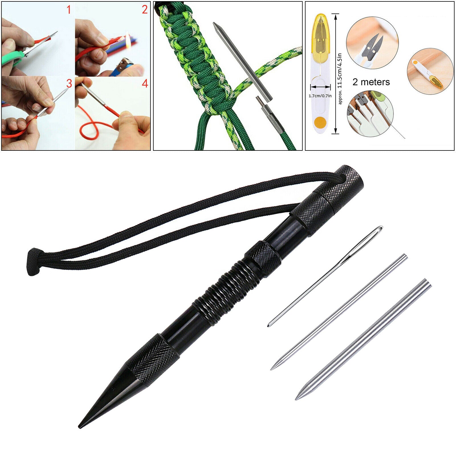 Paracord Lacing Needles Stainless Steel Tool Set Fid Lacing Stitching 4Pcs