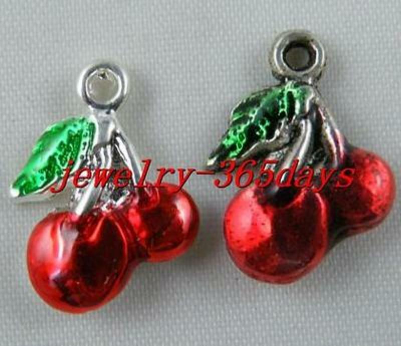 25pcs Enamel Double Cherry Charms 18x13x4mm B1605