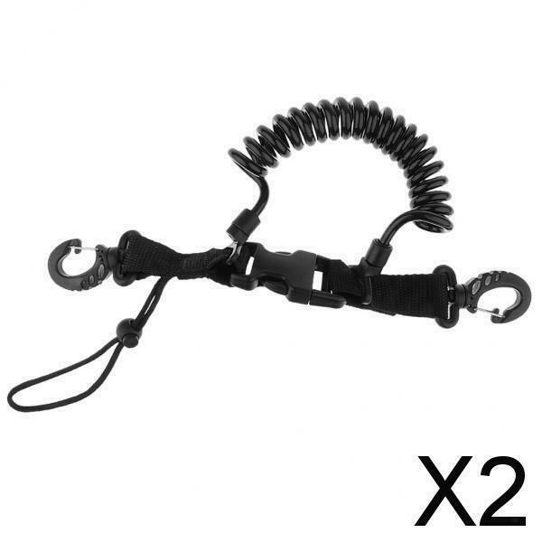 2X Scuba Diving Elastic Spring Coil Torch Lanyard Quick Release Buckle Black A