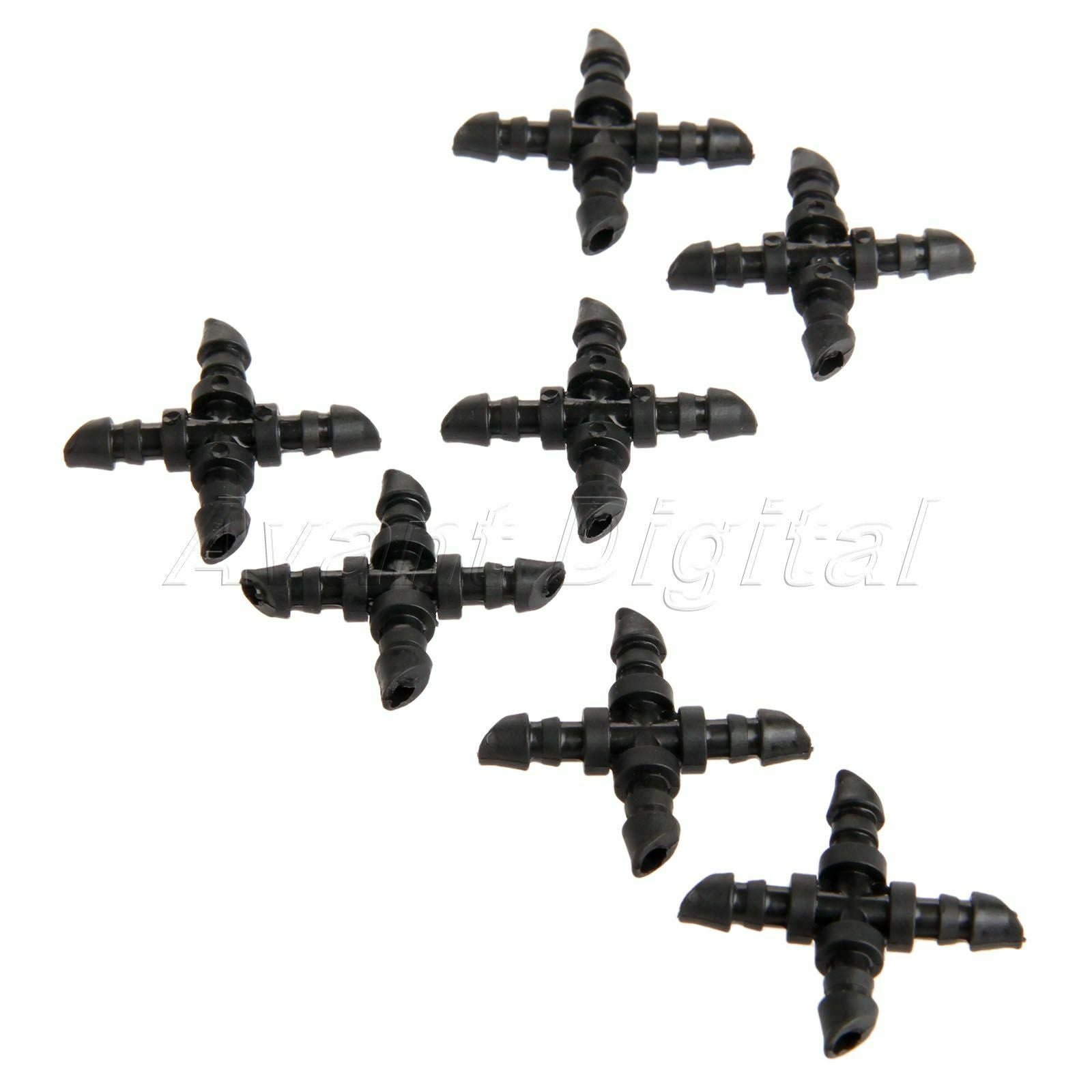 Black Cross Straight Barbed Connector For 4/7 mm Hose Garden Irrigation 50pcs