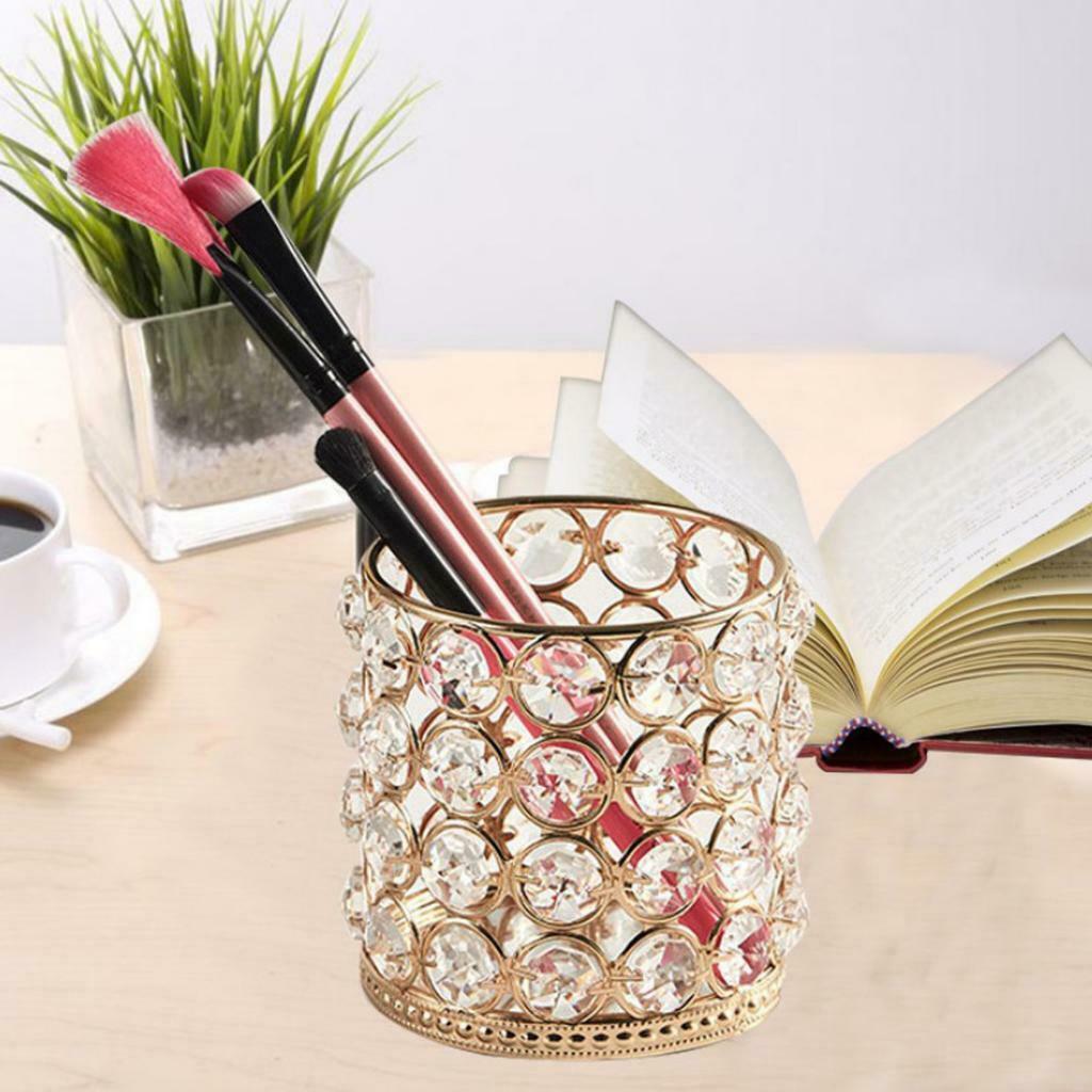 Crystal Candle Holder Wedding Party Dinner Pen Pot for Makeup Brush Golden