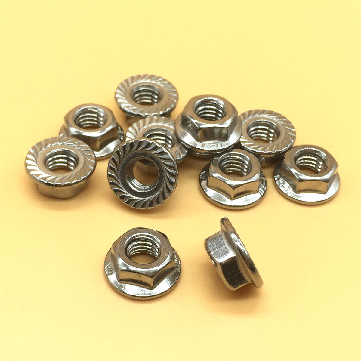 12 Pcs M12 x 1.75 Stainless Steel Flange Hex Nut Right Hand Thread [M1]