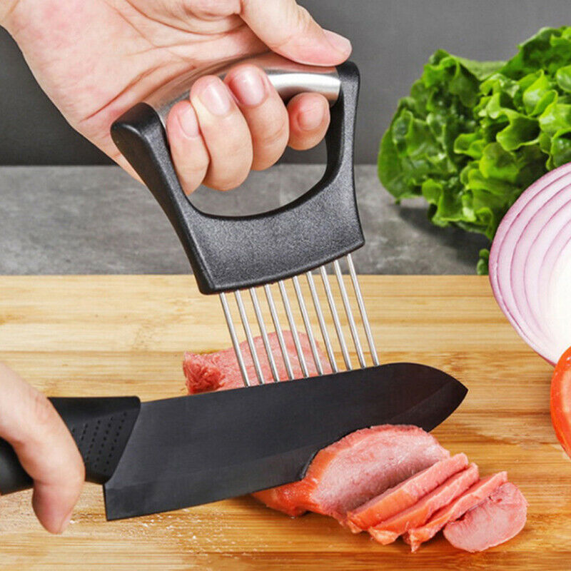 Stainless Steel Onion Holder Vegetable Potato Food Slicer Cutter Peeler Chop Tt