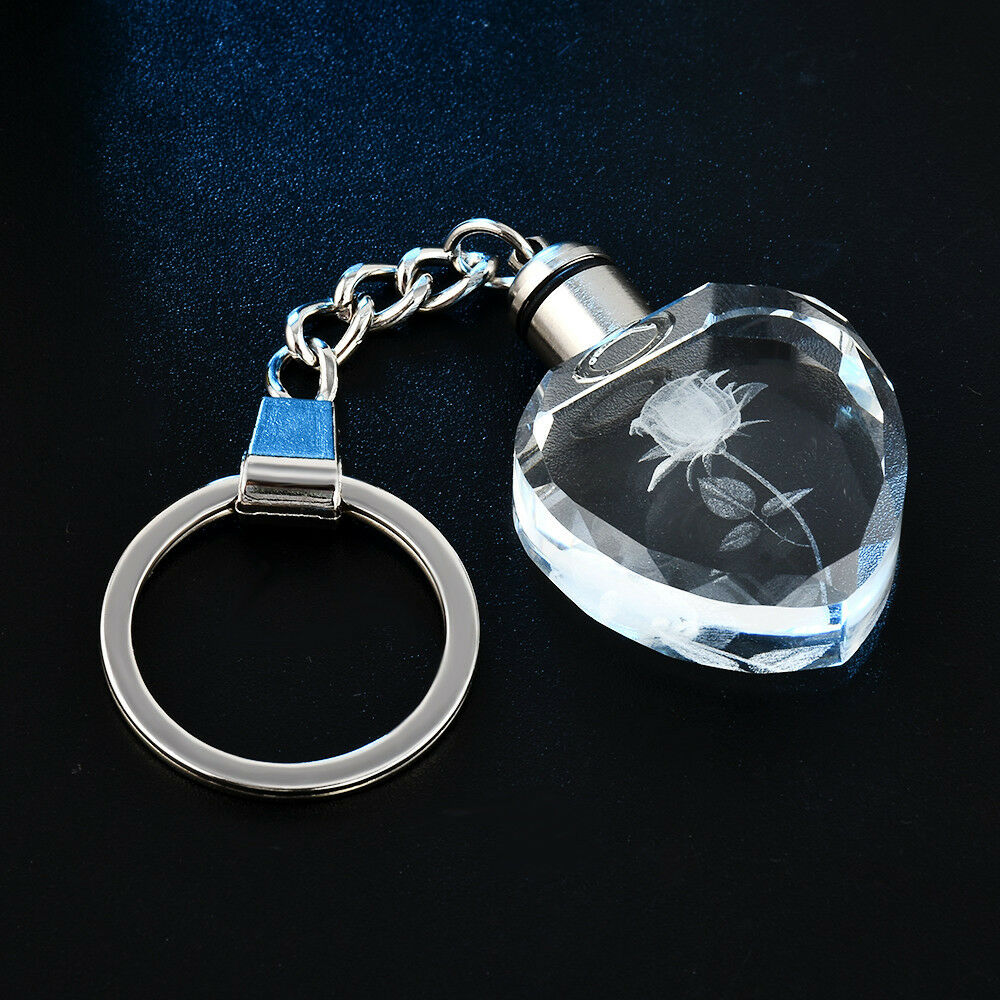 Novelty Fairy Crystal Rose LED Light Keychain Love Heart Key Chain Ring Keyring