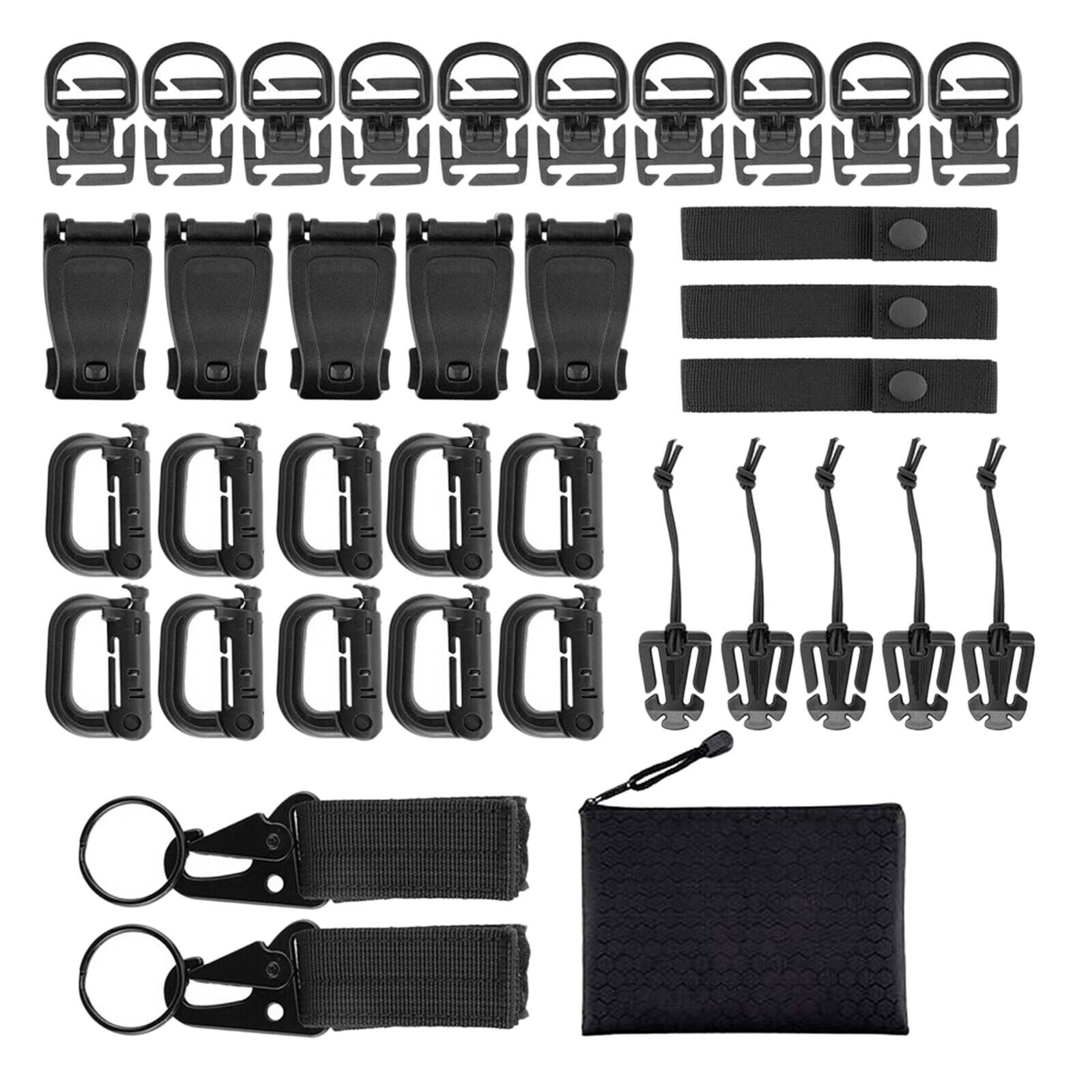 Kit of 35 Molle Attachments for Webbing Key Ring 360 Rotation Gear Clip