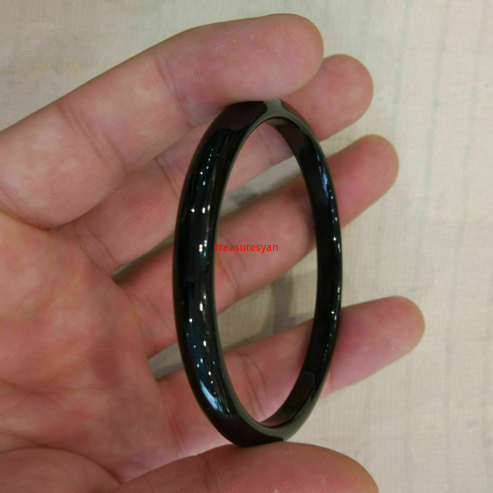 2pcs NEW 100% Chinese Black Jade Jadeite Bangle Bracelet Handmade 54-55MM