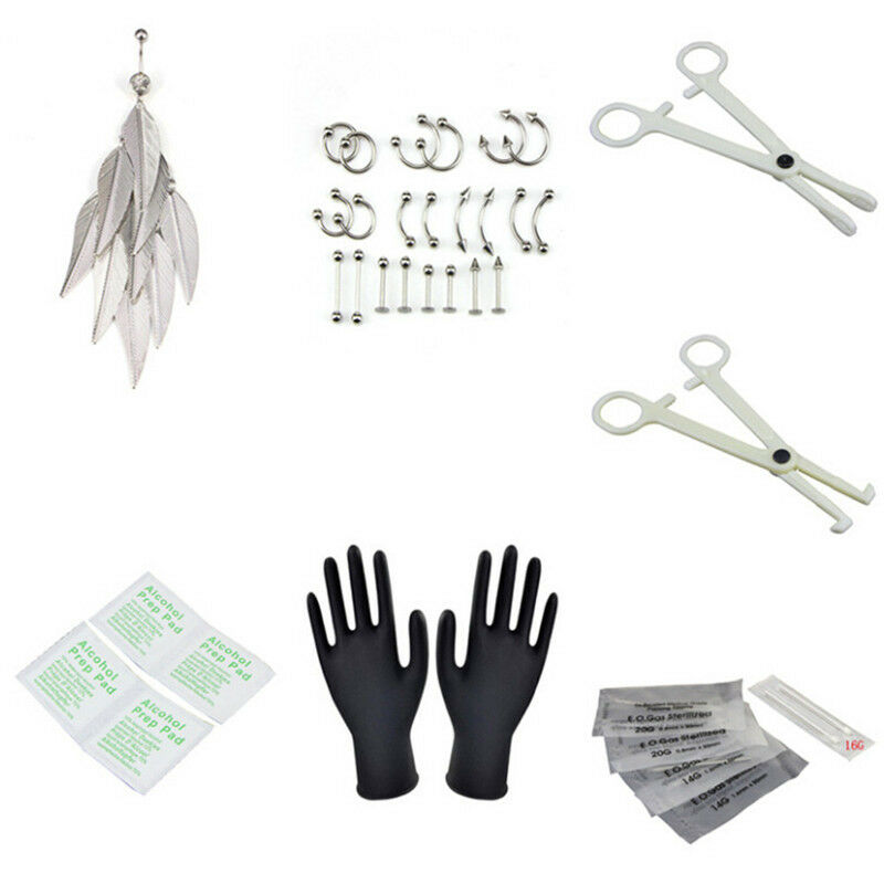 33PCS/Set Body Piercing Jewelry Tool Belly Tongue Eyebrow Nipple Lip Needles Fx