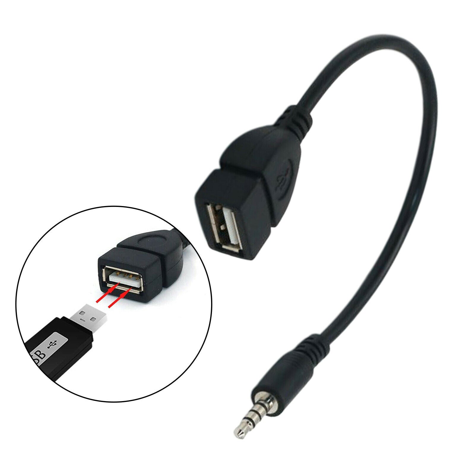 7.9" 3.5mm Male Audio AUX to USB Female OTG Adapter Cable for Car AUX Port