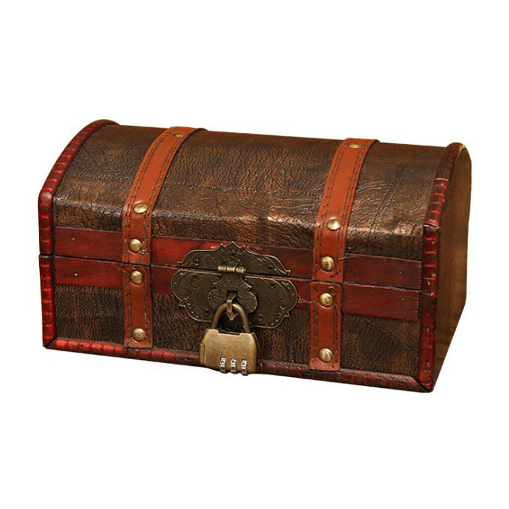 Wood Treasure Chest Necklace Password Lock Storage Case Organizer Home Decor