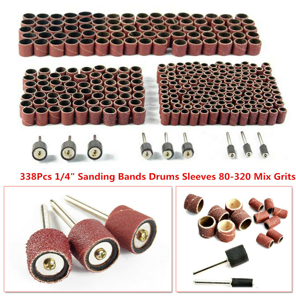338x Grinding Wheel Tool 1/4" Sanding Bands Drums Sleeves Mix Grits Wood Working