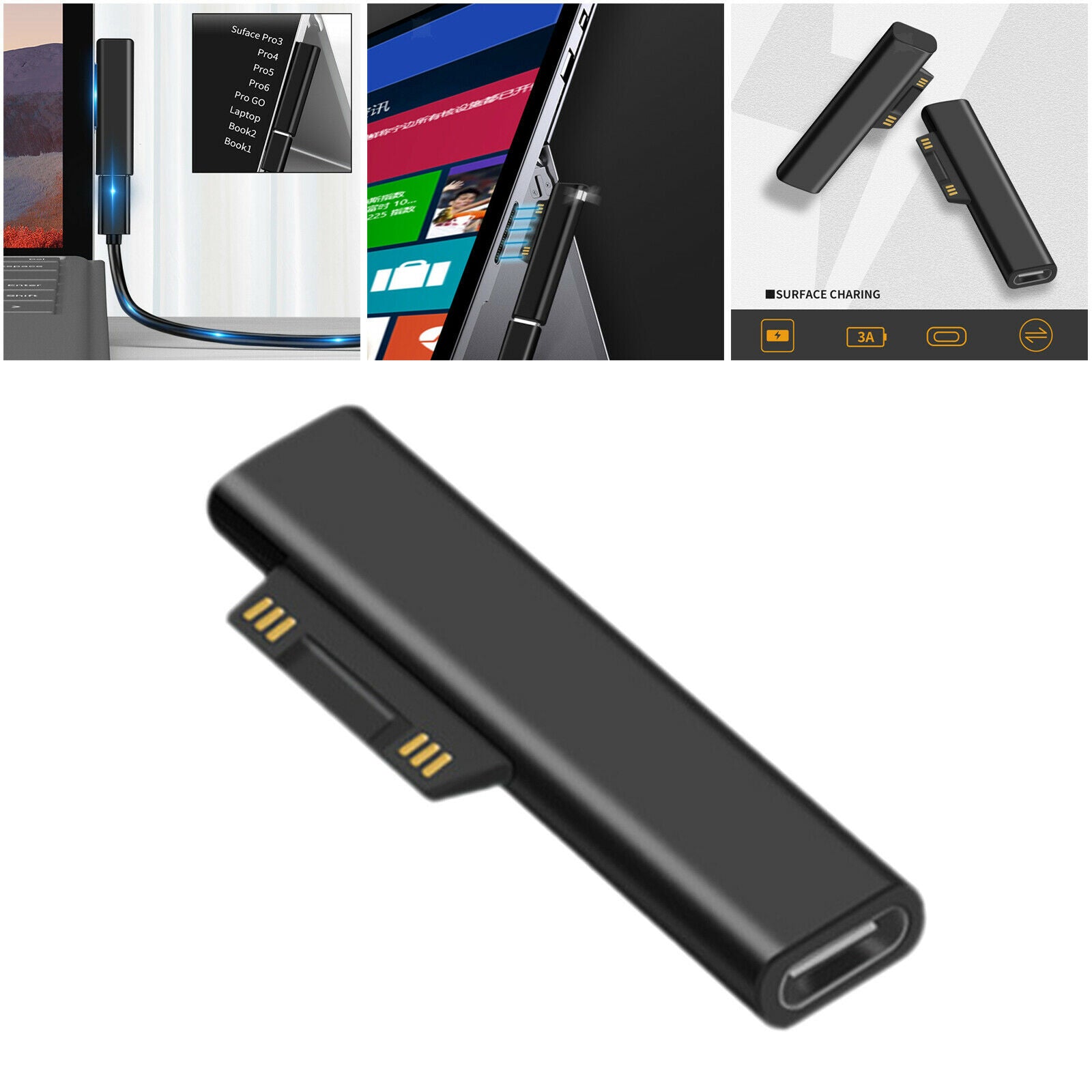 USB 3.1 Charging Adapters for Microsoft Surface Pro Works with 3A USB-C Cable