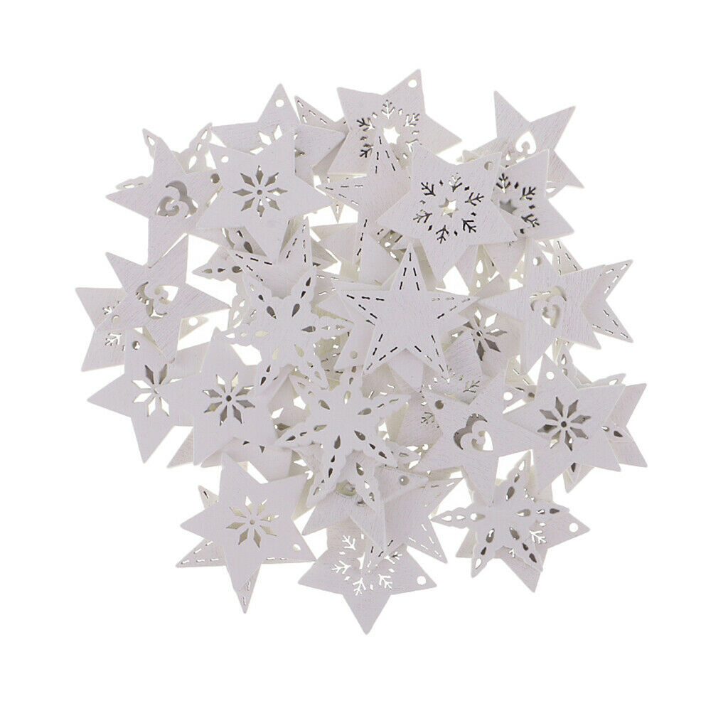 50 Pieces White Wood Cutouts Star Shapes Wood Snowflake Wooden Decoration
