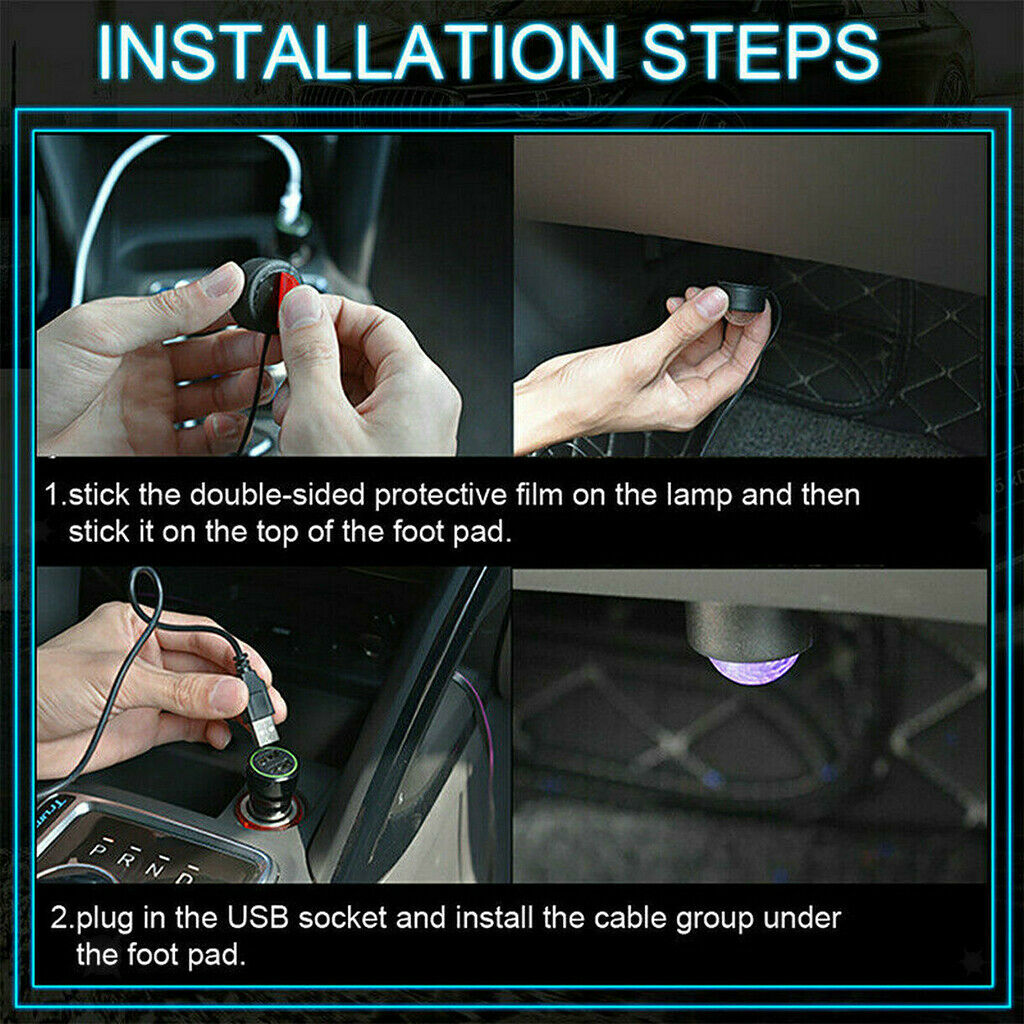 USB Auto Car LED Lamp Light Interior Footwell Seat Ambient Decor Neon Lamp