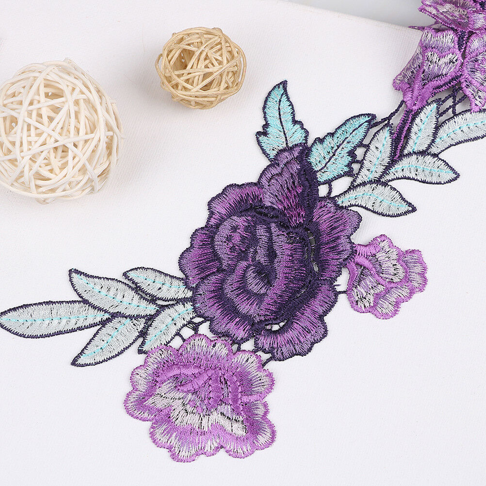 2x purple flower embroidery patches for clothes applique embroidery colla.l8