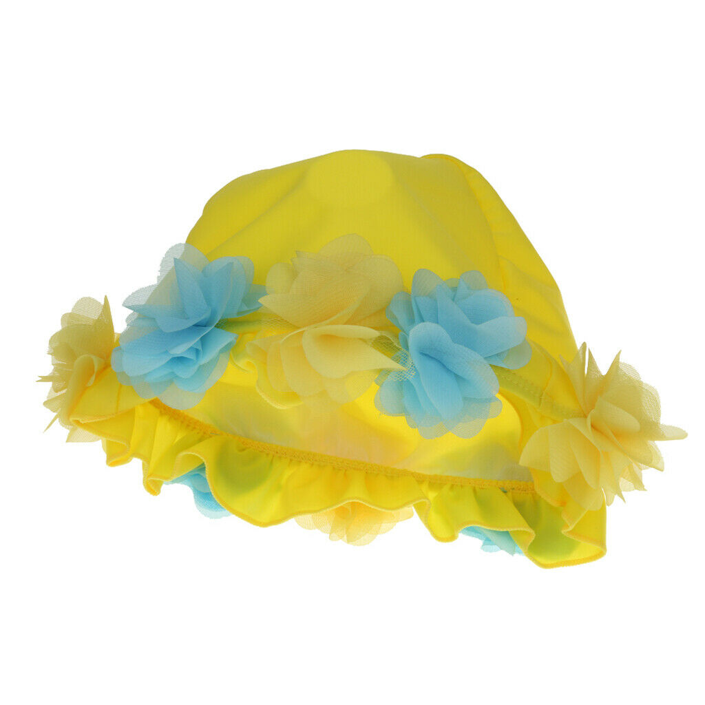 Kids Childrens Childs 0-6 Years Flower Fabric Swimming Hat Swim   Yellow