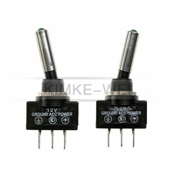 5 x Green Illuminated Tipped Toggle Switches 12V