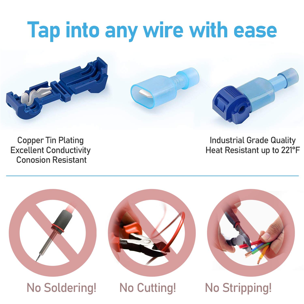 240Pcs 22-10 AWG Insulated T-Tap Quick Splice Combo Wire Terminal Connectors Kit