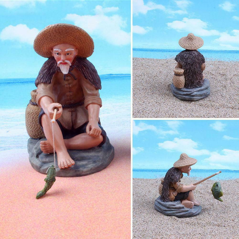 Mini Garden Statue Decors Landscape Ornaments Outdoor Old Man Fishing Funny 2021