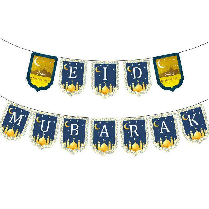 1 Set Eid Mubarak Banner Ramadan Bunting New Year Islamic Party Decor Supplies